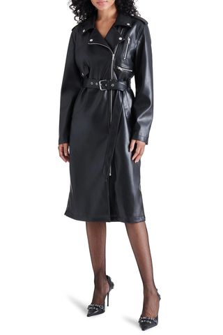 Steve Madden Kenna Faux Leather Long Moto Trench Coat