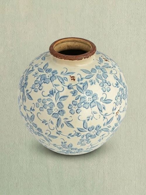 Terracotta Floral Crackle Finish Vase