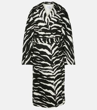 Zebra-Print Denim Trench Coat