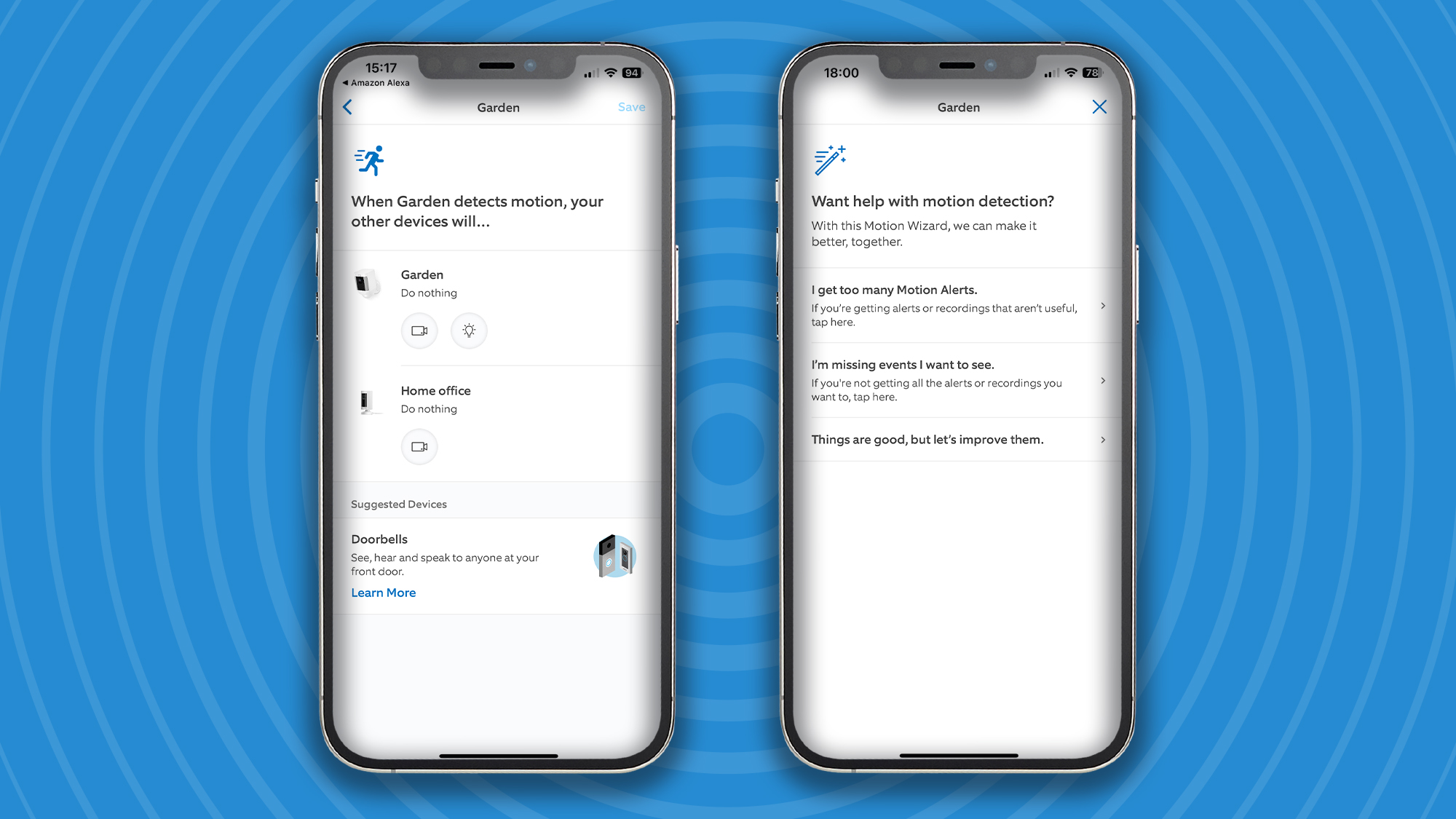 Screengrabs of motion detection settings for Ring Outdoor Camera Plus