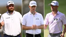 Shane Lowry, Justin Rose and Justin Thomas walk off the putting green