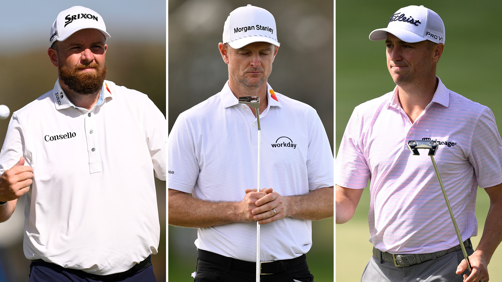 Shane Lowry, Justin Rose and Justin Thomas walk off the putting green