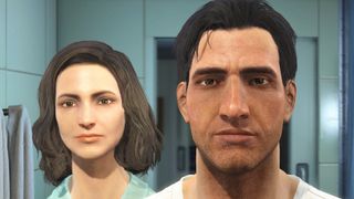 Fallout 4's male and female protagonists staring at camera from bathroom