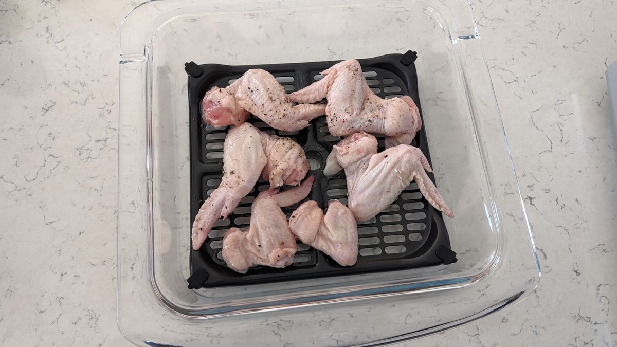 Chicken wings before being cooked using Ninja Crispi Microwave