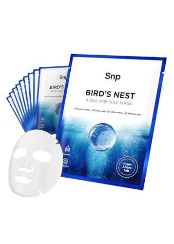 Snp 1000mg Bird's Nest + Hyaluronic Acid Ampoule Sheet Mask | Hyaluronic Acid Sheet Mask | Maximum Hydration and Protection for All Dry Skin Types | Korean Skincare Facial Mask | 10 Sheets