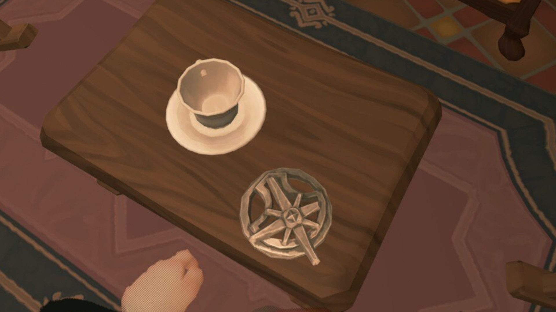 A D&amp;uacute;nedain medal on a coffee table during Tales of the Shire.