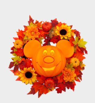 Mickey Mouse Jack-o'-Lantern Halloween Wreath on a plain background