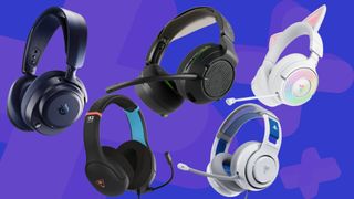 Image of a range of gaming headsets on a blue GamesRadar+ background.
