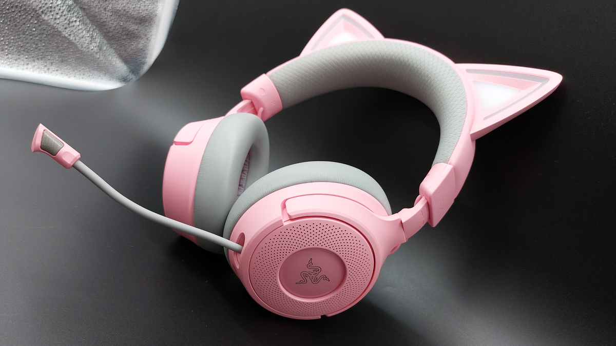 The Kraken Kitty V3 Pro wireless gaming headset in quartz pink.