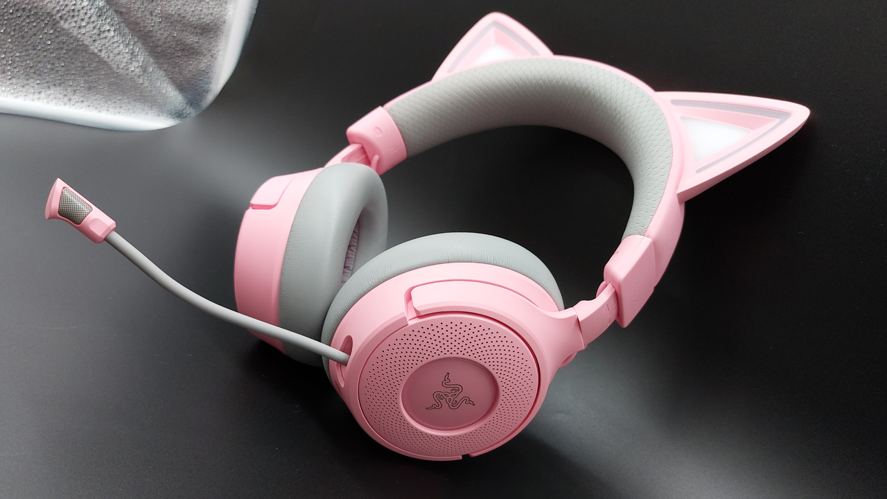 The Kraken Kitty V3 Pro wireless gaming headset in quartz pink.