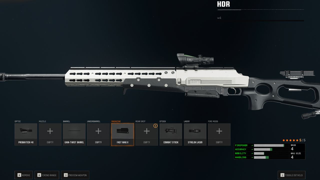 BO6 HDR loadout - A build for the sniper in the gunsmith, with various attachments equipped.