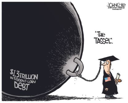 Editorial cartoon U.S. College graduation student loans debt