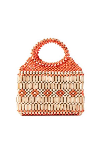 Urban Outfitters Orange and Wooden Beaded Handbag