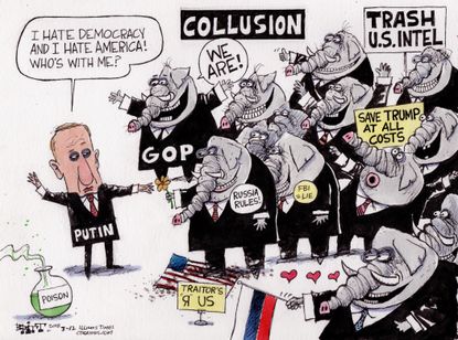 Political Cartoon U.S. Trump Putin Russia collusion GOP support