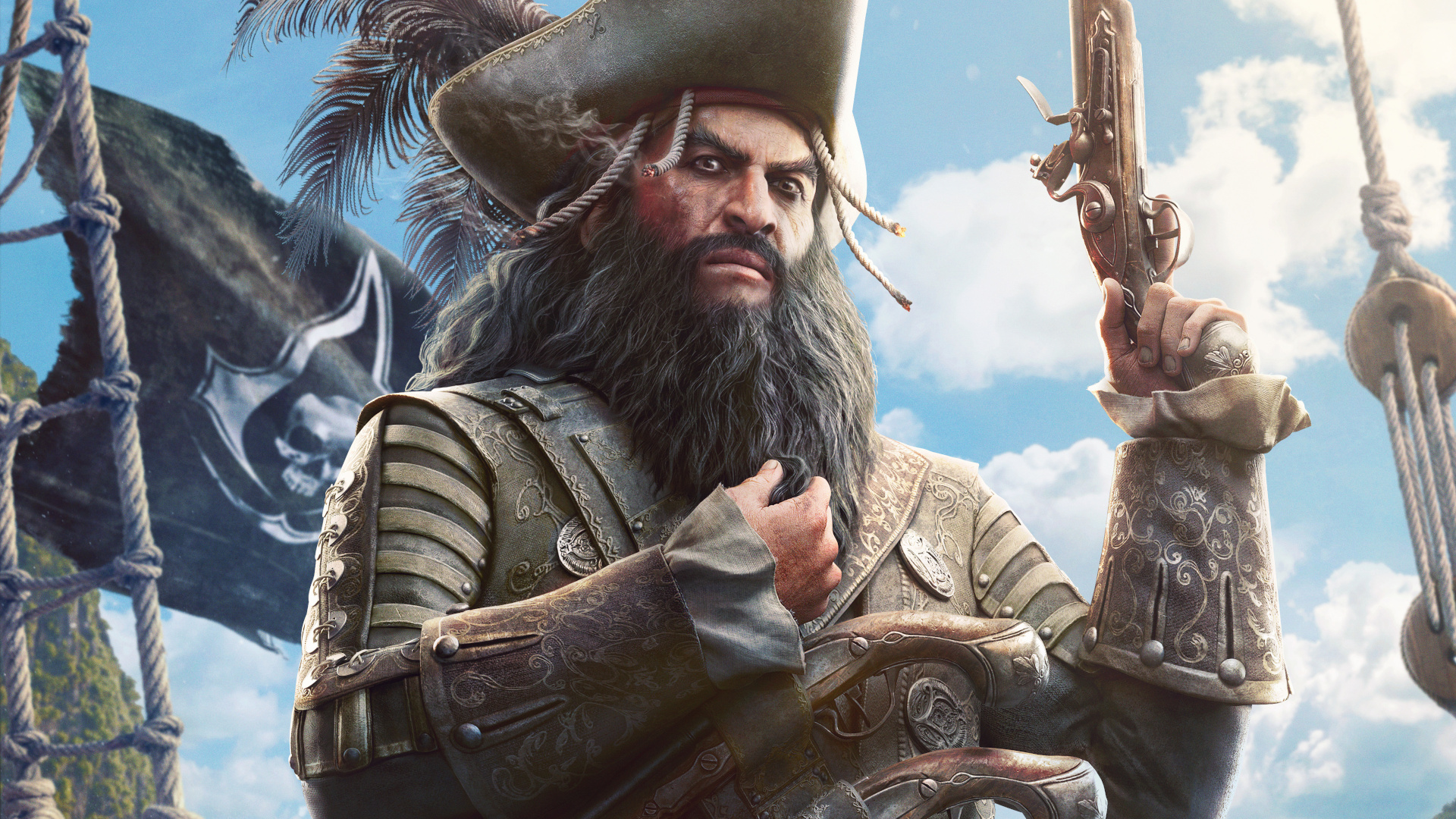 A cropped closeup of Blackbeard in Assassin's Creed Black Flag Resynced