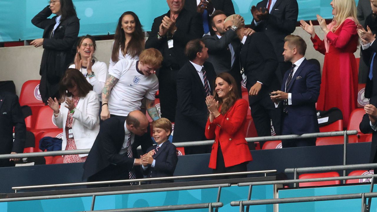 london, england june 29 prince william, president of the football association and prince george along with catherine, duchess of cambridge celebrate during the uefa euro 2020 championship round of 16 match between england and germany at wembley stadium on june 29, 2021 in london, england photo by carl recine poolgetty images