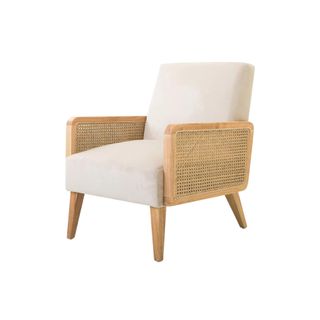 Rattan chair with white upholstery