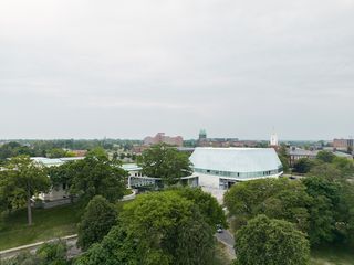 Buffalo AKG Art Museum opens, seen here from the air