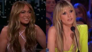 From left to right: a screenshot of Jennifer Lopez on Jimmy Kimmel live and a screenshot of Heidi Klum on America's Got Talent.