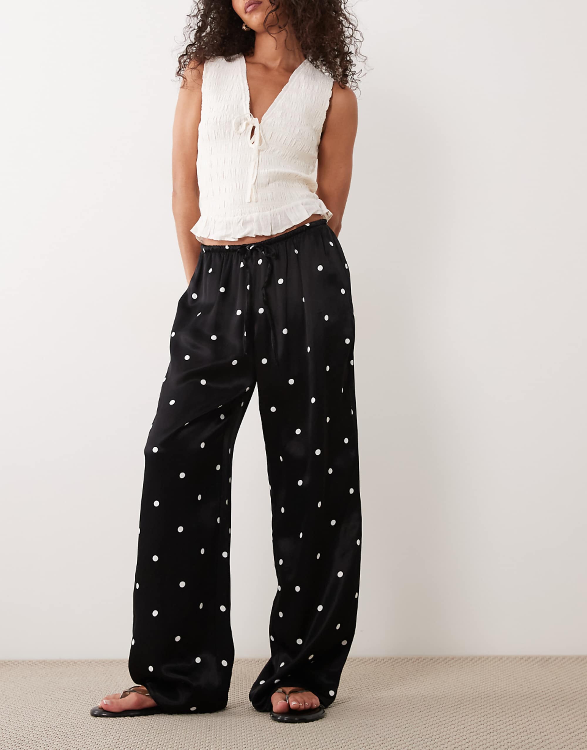Asos Design Satin Wide Leg Pull on Trouser in Polka Dot