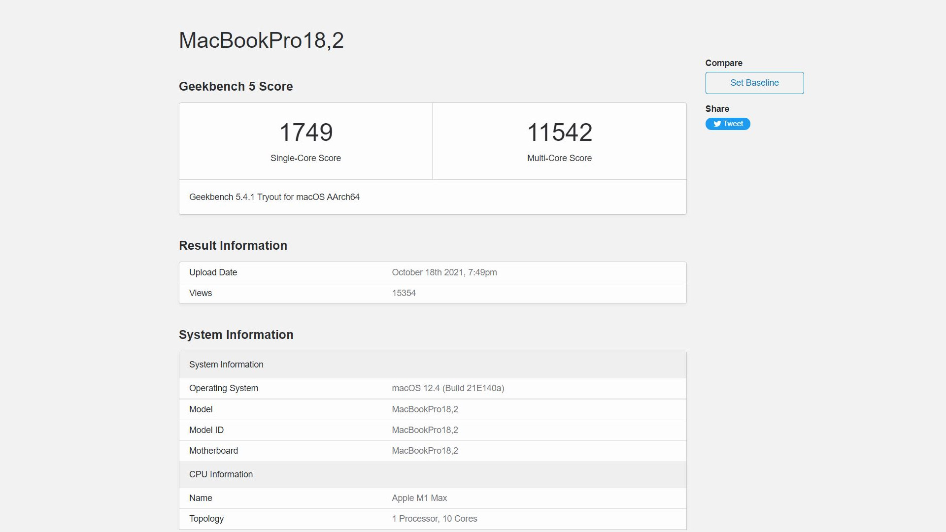 A benchmark for the Apple M1 Max SoC on Geekbench