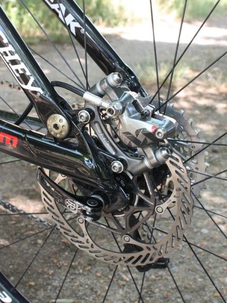A bonded-on alloy bit provides the anchor points for the rear disc caliper and pivot on the non-driveside.