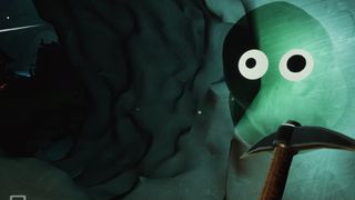 A glowing slime stuck to a wall