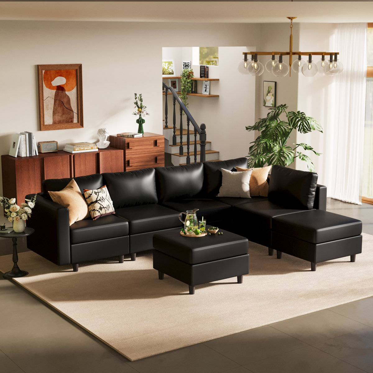 Latitude Run&amp;reg; 7-Piece 118.5'' Reversible Modern L-Shape Sectional Sofa With Storage Seat- Faux Leather | Wayfair