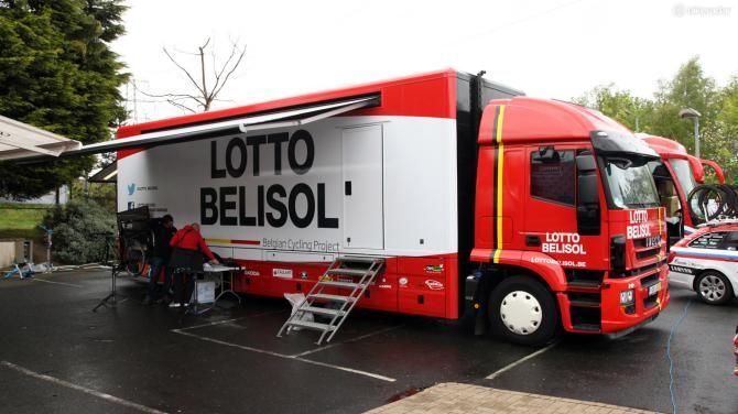 Lotto-Belisol uses these box trucks made by Iveco