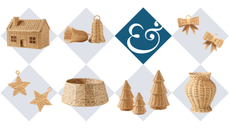 an assortment of rattan Christmas decor