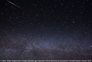 This amazing view of a Perseid meteor was captured by amateur astronomers Stojan Stojanovski, Kristijan Gjoreski and Igor Nastoski of the Ohrid Astronomy Association in Ohrid, Macedonia during the peak of the Perseid meteor shower on Aug. 12-13, 2015.
