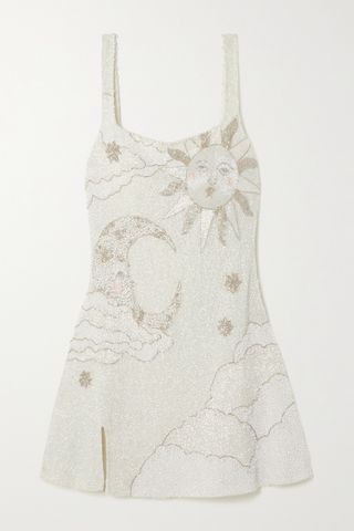 Lucina Embellished Stretch-Mesh Mini Dress