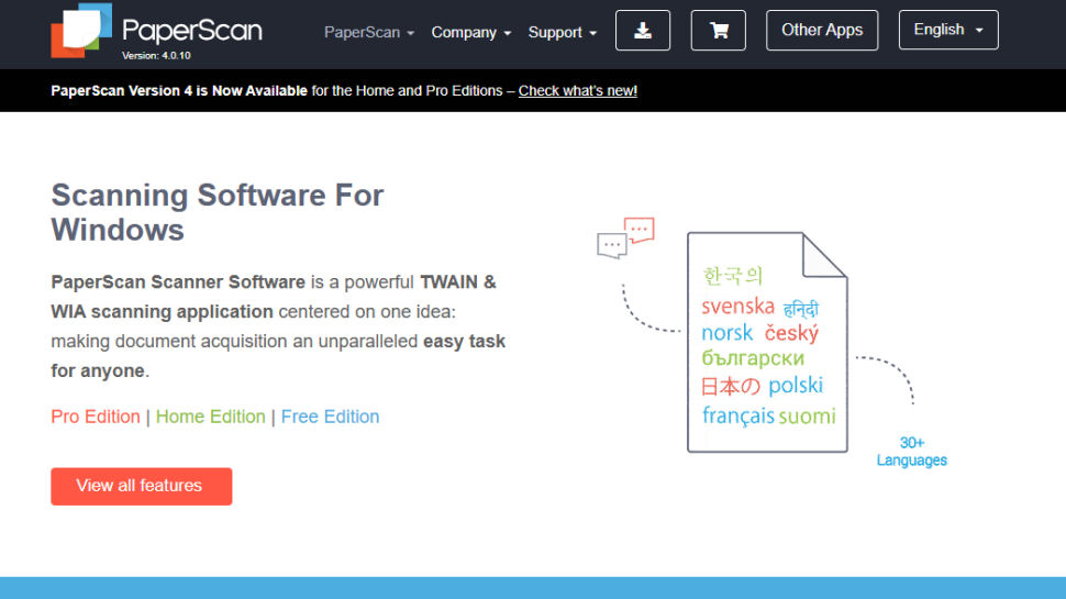 PaperScan website screenshot (June 2025)