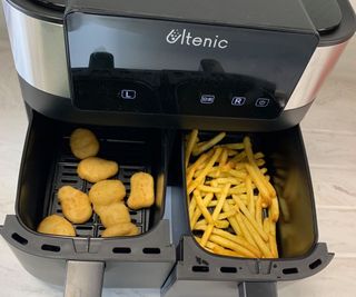 Nuggets and fries in the Ultenic Dual Basket Air Fryer.