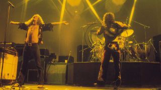 Led Zeppelin onstage at Earls Court in 1975