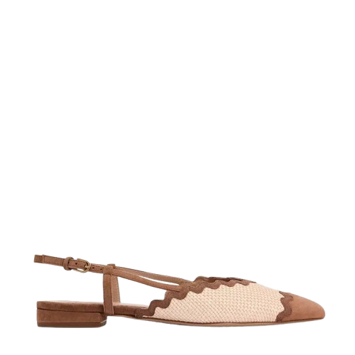 Boden, Ric Rac Detail Pointed Flats-Natural/ Tan
