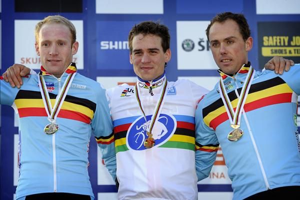 The elite men's podium: Vantornout, Stybar and Nys