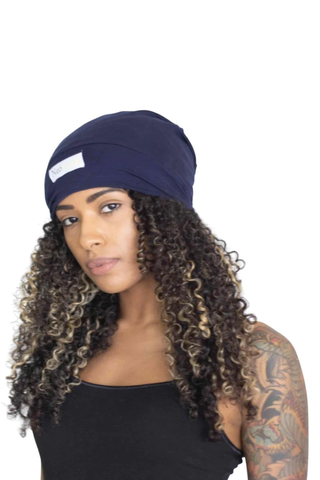 NeoCurly Smooth & Silky Satin Lined Cap on a model with coily hair