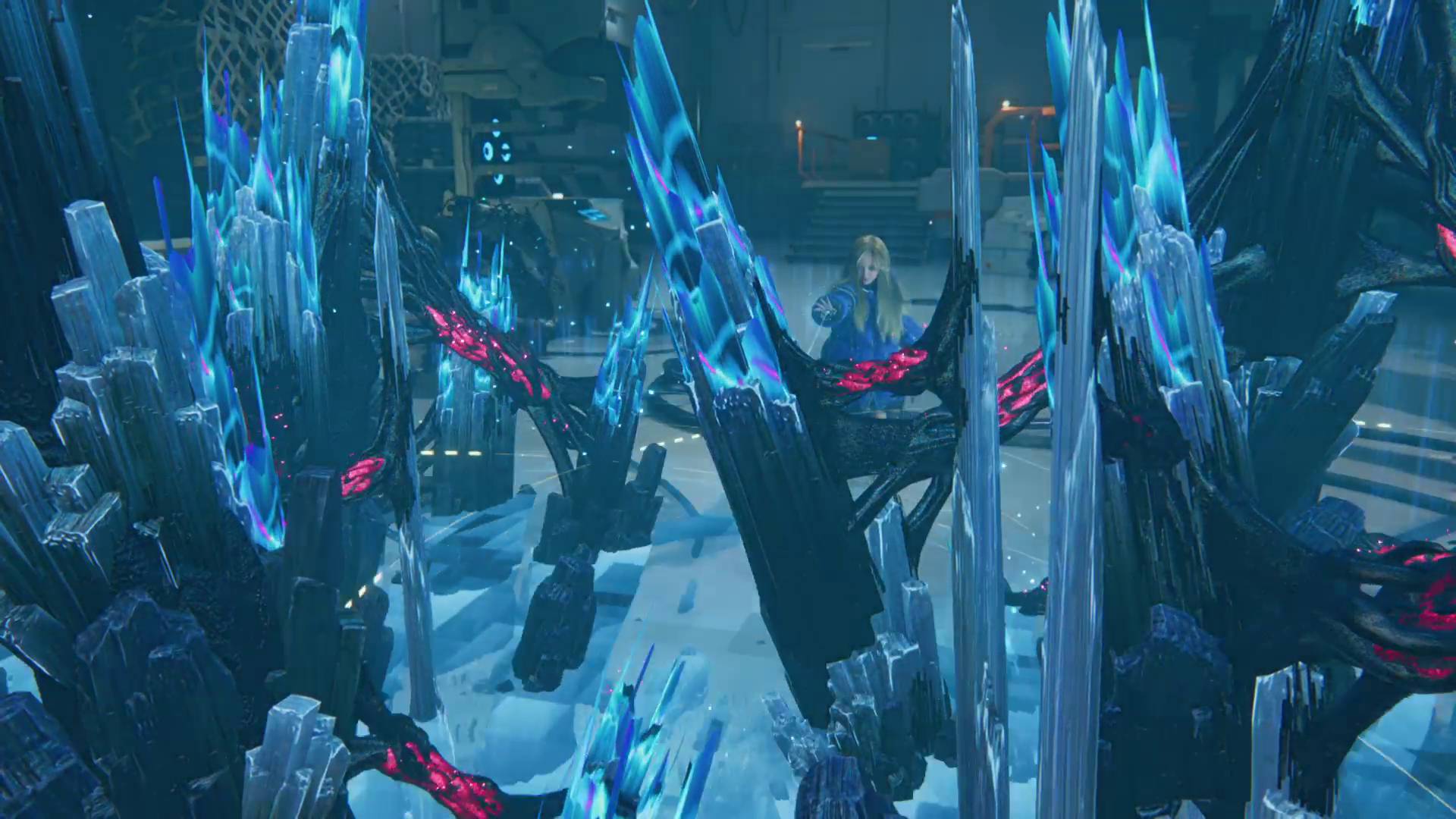 Pragmata Diana erasing blue lunafilament printing error formation in cutscene