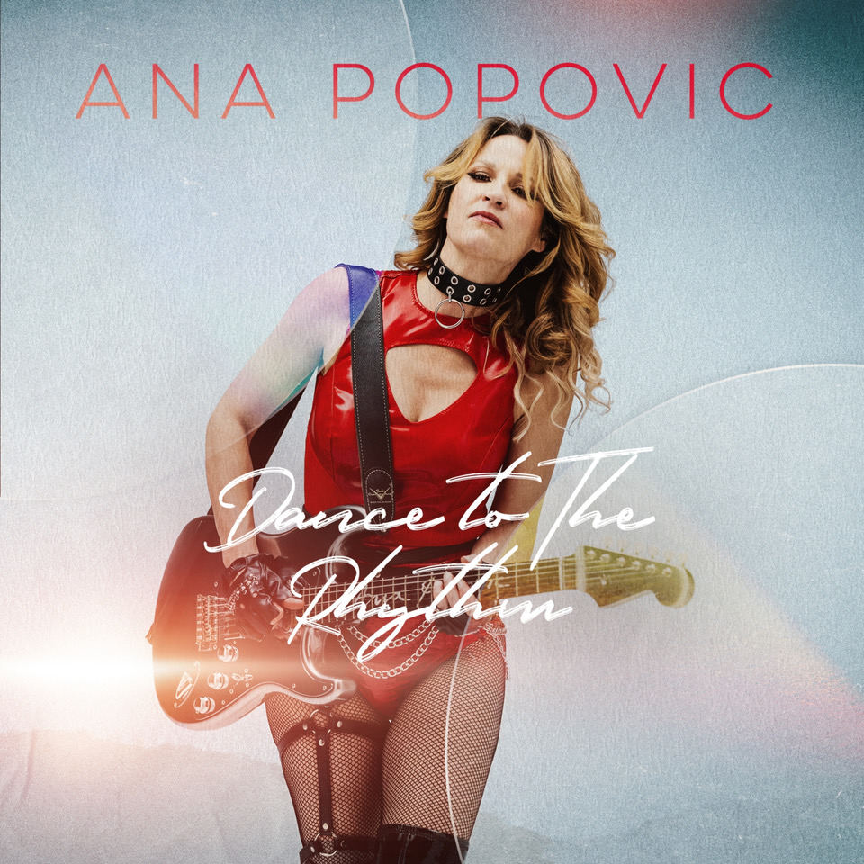 A photo of Ana Popovic with her signature Fender Stratocaster, shot on behalf of her 2025 album, Dance to the Rhythm