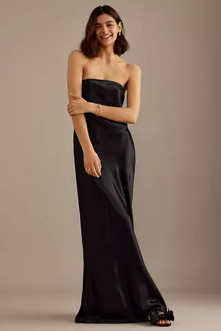 The Fleur Strapless Satin Maxi Slip Dress