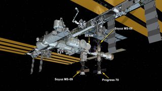 This NASA graphic shows where the the Soyuz MS-09 spacecraft is docked at the Russian Russet segment of the International Space Station.