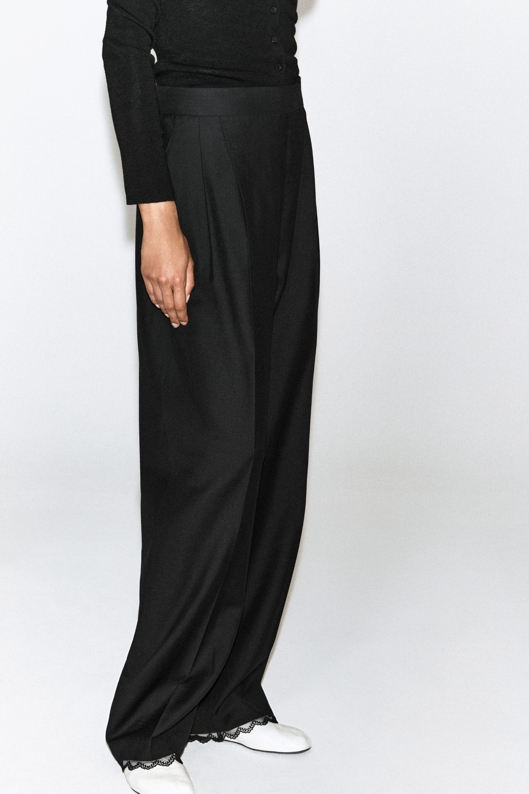 Lace-Detail Wool Tapered Pants