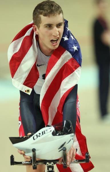 Taylor Phinney (USA) celebrates winning the gold medal in the men's 4,000m individual pursuit