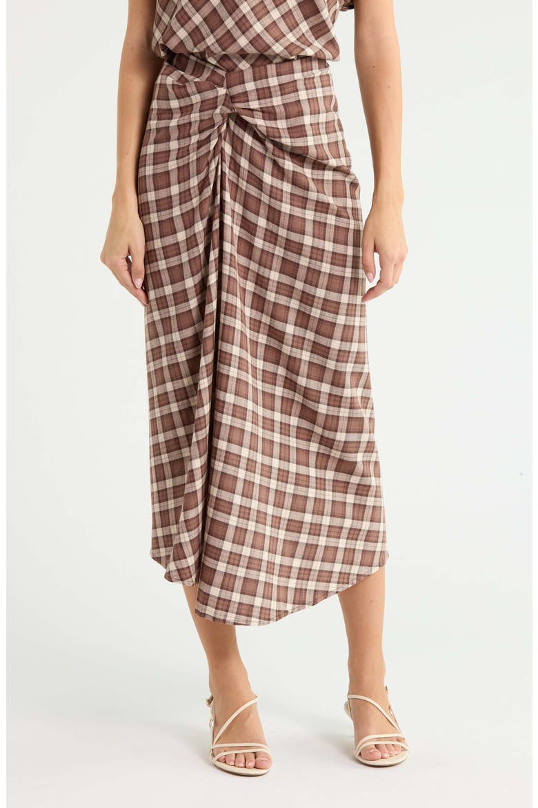 Laurel Plaid Drape Detail Cotton Skirt