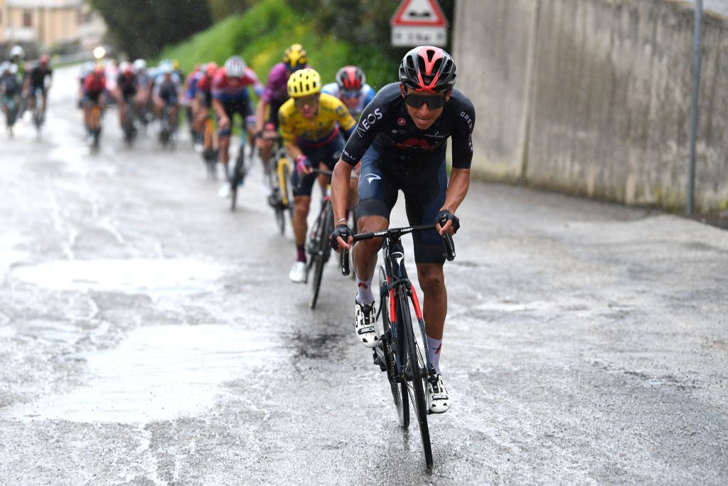 CASTELFIDARDO ITALY MARCH 14 Sergio Andres Higuita Garcia of Colombia and Team EF Education Nippo Egan Arley Bernal Gomez of Colombia and Team INEOS Grenadiers during the 56th TirrenoAdriatico 2021 Stage 5 a 205km stage from Castellalto to Castelfidardo 175m TirrenoAdriatico on March 14 2021 in Castelfidardo Italy Photo by Tim de WaeleGetty Images