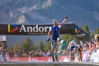 Picture by Will Palmer/SWpix.com - 30/08/2024 - Cycling - 2024 UCI Mountain Bike World Championships - Pal Arinsal, Arinsal, Andorra - Men Elite Cross-country Short Track Final - Victor Koretzky (France) wins