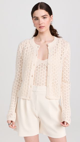 Pima Cotton Artisanal Stitch Crew Neck Cardigan