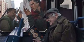 Stan Lee reading The Doors of Perception on a bus in Doctor Strange cameo
