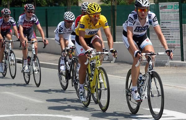 Race leader Fabian Cancellara and his Saxo Bank teammates.